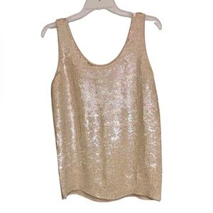 Niteline by Bella Rourfagali size 12-14 Ivory sequin tank AB sequins side slits